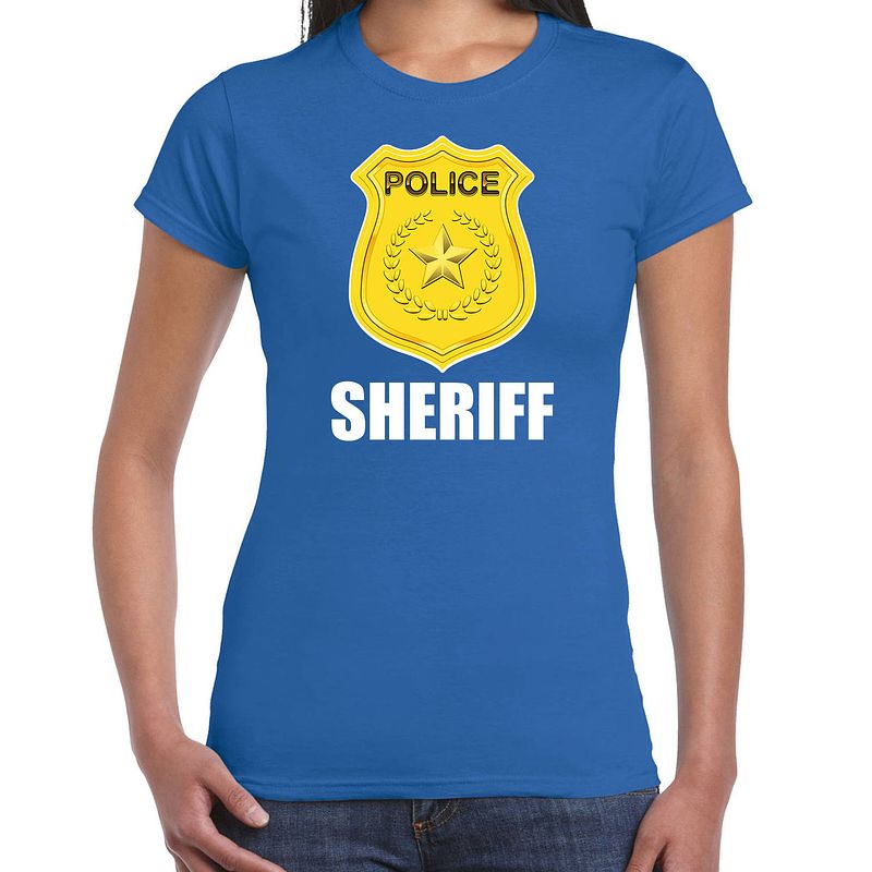 Foto van Politie / police embleem sheriff t-shirt blauw voor dames m - feestshirts