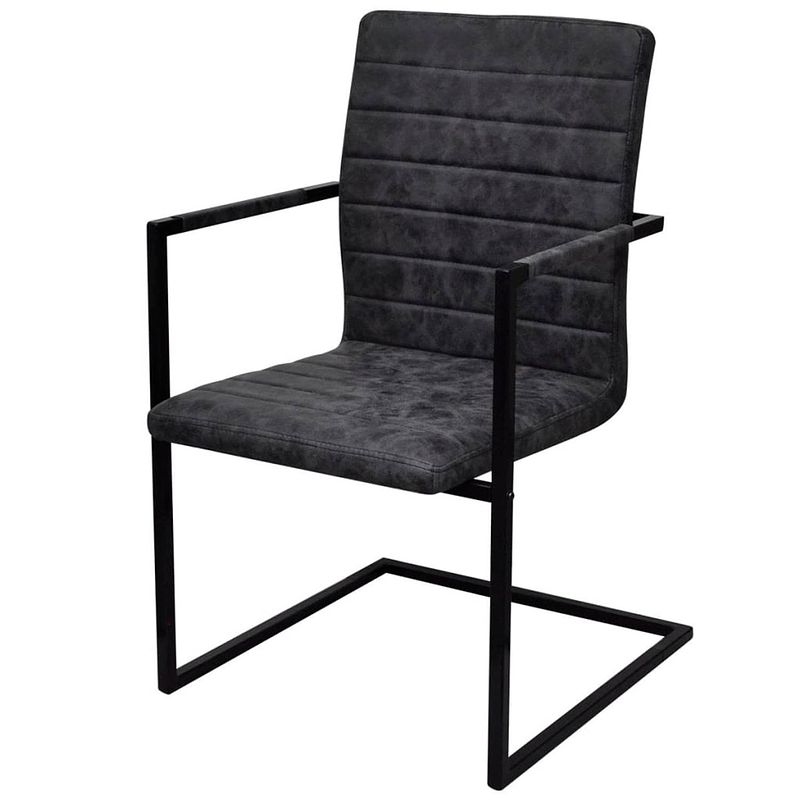 Foto van The living store zwevende eetkamerstoelen - set van 6 - zwart - pu-leren bekleding - stalen frame - afmetingen- 53 x 61