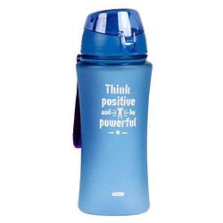 Foto van Sport bidon drinkfles/waterfles think positive print blauw 480 ml - drinkflessen