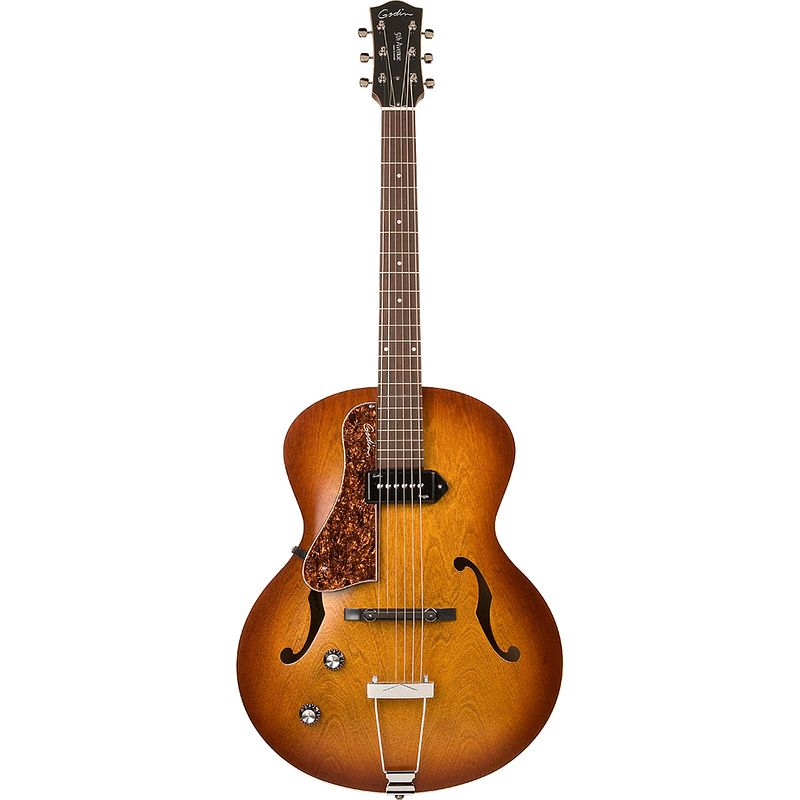 Foto van Godin 5th avenue kingpin p90 cognac burst left handed linkshandige semi-akoestische gitaar