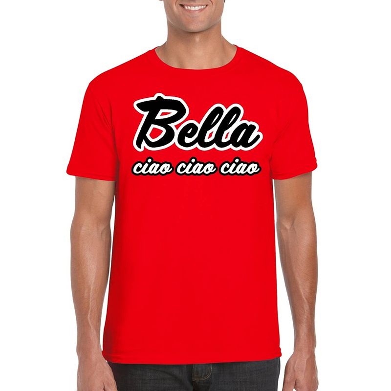 Foto van Rode bankovervaller bella ciao t-shirt voor heren xl - feestshirts