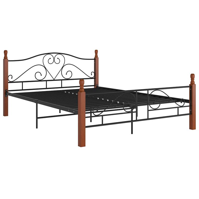 Foto van The living store metalen bedframe - trendy - tweepersoonsbed - 210x167x90 cm - zwart en donkerhout