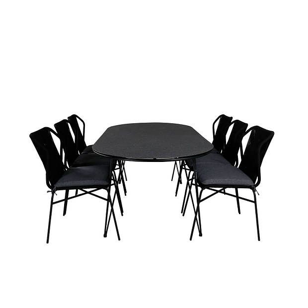 Foto van Viga tuinmeubelset tafel 100x200cm en 6 stoel julian zwart.