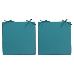 Foto van 2x stoelkussens voor binnen en buiten in de kleur petrol blauw 40 x 40 cm tuinkussens voor buitensto - sierkussens