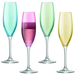 Foto van L.s.a. - polka champagne flute 225 ml set van 4 stuks assorti - glas - multicolor