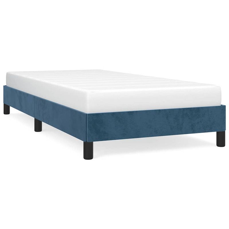 Foto van The living store bedframe donkerblauw multiplex 203x103x25 cm - zacht fluweel - ondersteunende poten -