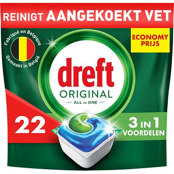 Foto van Dreft original all in one vaatwastabletten, original, 22 capsules bij jumbo