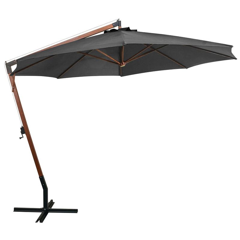 Foto van The living store zweefparasol antraciet houten paal - 350 cm - waterdicht uv-bestendig kleurvast - montage vereist