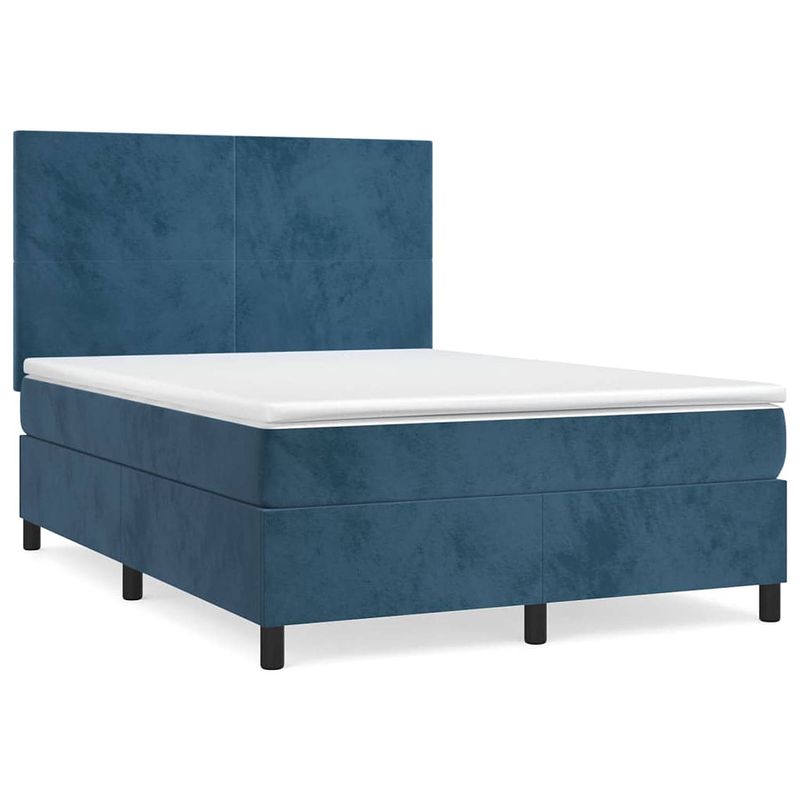 Foto van The living store boxspring met matras fluweel donkerblauw 140x190 cm - bed