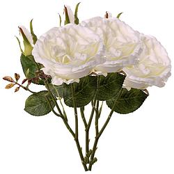 Foto van Top art kunstbloem roos little joy - 3x - wit - 38 cm - kunststof steel - decoratie bloemen - kunstbloemen