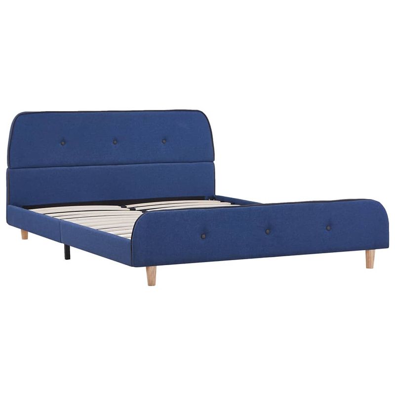 Foto van The living store klassiek bedframe - blauw - 208 x 146 x 81 cm - geschikt voor 140 x 200 cm matras - hout en ijzer