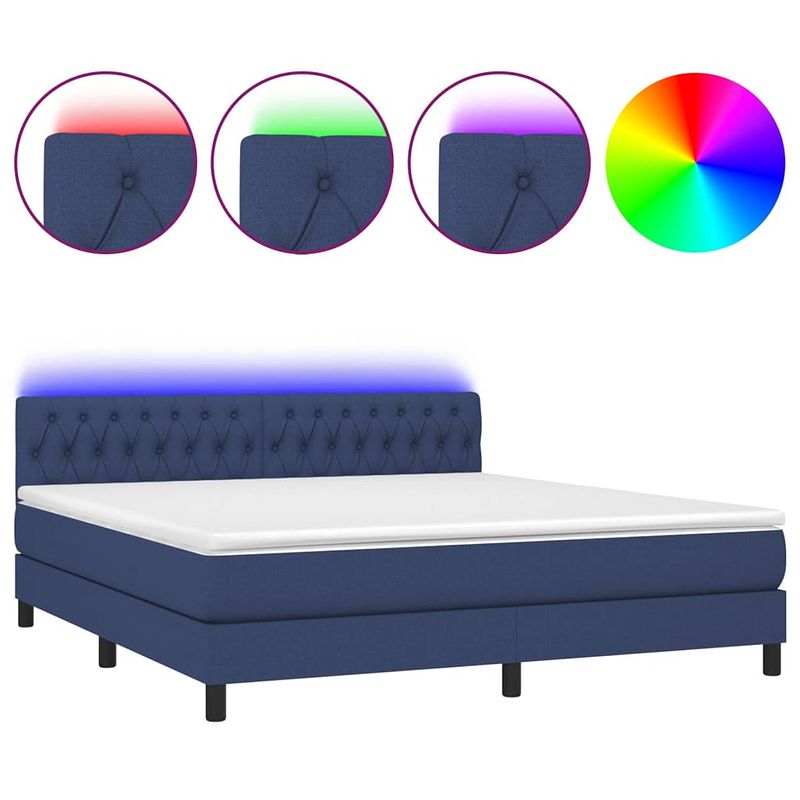 Foto van The living store boxspring led - blauw - 180x200 - pocketvering matras - huidvriendelijk topmatras - kleurrijke