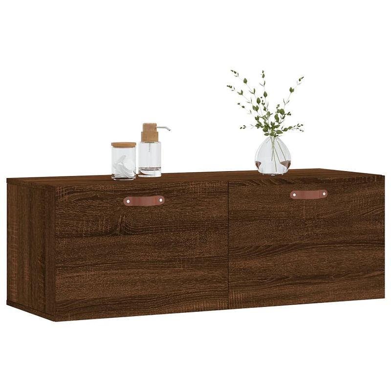 Foto van The living store wandkast bruineiken - zwevende opbergkast - 100 x 36.5 x 35 cm - duurzaam hout