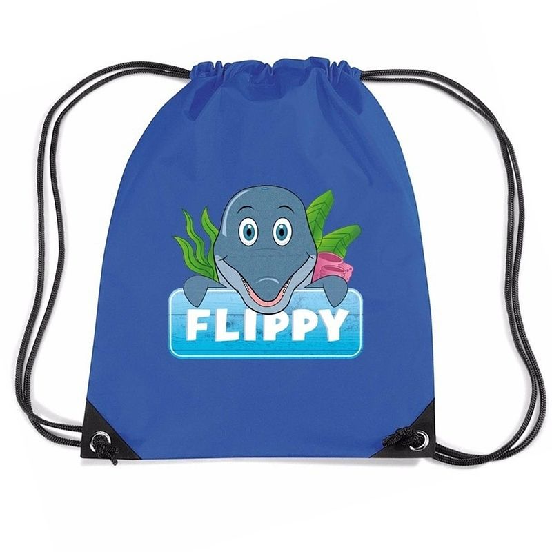 Foto van Flippy de dolfijn rugtas / gymtas blauw voor kinderen - gymtasje - zwemtasje