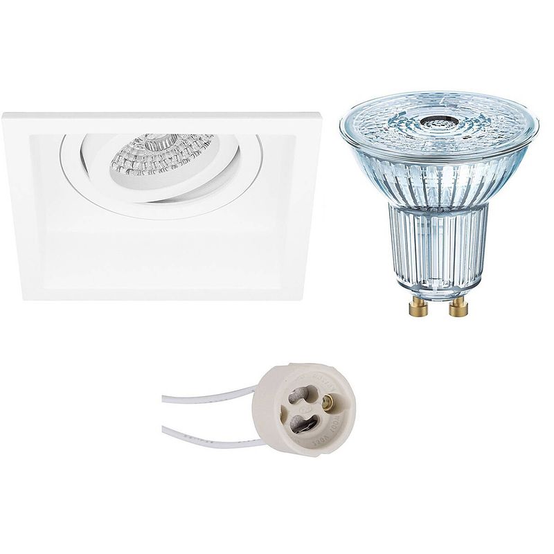 Foto van Led spot set - osram parathom par16 930 36d - pragmi domy pro - gu10 fitting - dimbaar - inbouw vierkant - mat wit -