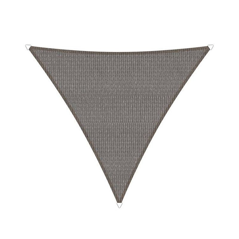 Foto van Compleet pakket: sunfighters waterdicht driehoek 3.5x4x4.5m grijs met rvs bevestigingsset en buitendoekreiniger