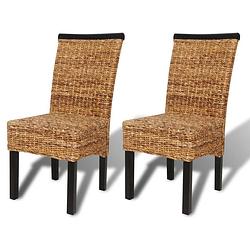 Foto van The living store stoelen - handgemaakt - abaca geweven - set van 2 - 47x50x97 cm - bruin