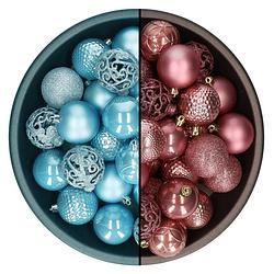 Foto van Decoris kerstballen - 74x st - oudroze en ijsblauw - 6 cm - kunststof - kerstbal