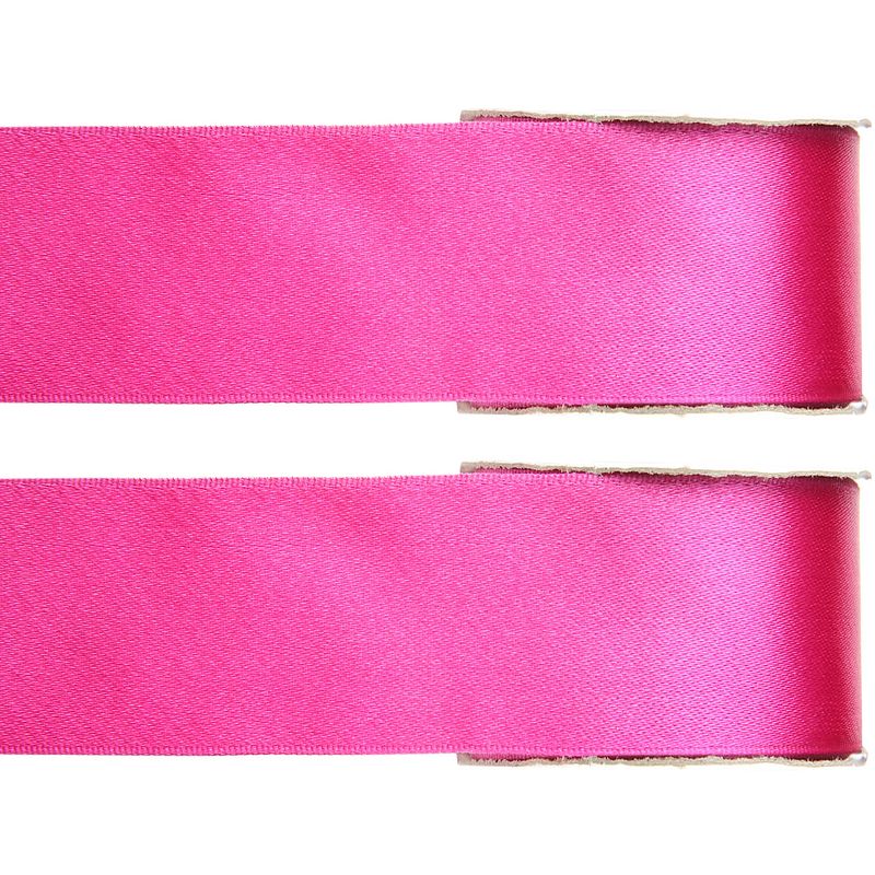 Foto van 2x hobby/decoratie fuchsia roze satijnen sierlinten 2,5 cm/25 mm x 25 meter - cadeaulinten