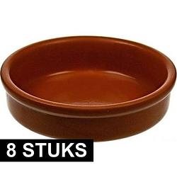 Foto van 2 sets van 4 mini terracotta tapas/creme brulee bakjes/schaaltjes 6 cm - snack en tapasschalen