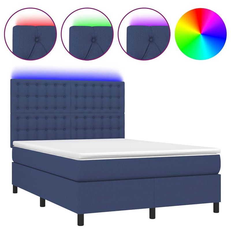 Foto van Vidaxl boxspring met matras en led stof blauw 140x190 cm