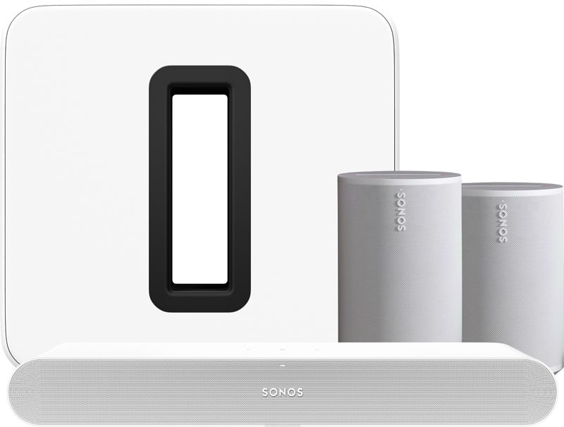 Foto van Sonos ray wit + 2x era 100 wit + sub g3 wit