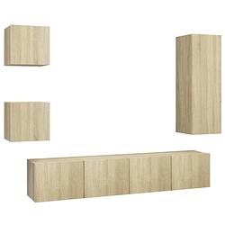 Foto van The living store televisiemeubelset - sonoma eiken - wandbevestiging - 1x 30.5x30x90cm - 2x 80x30x30cm - 2x