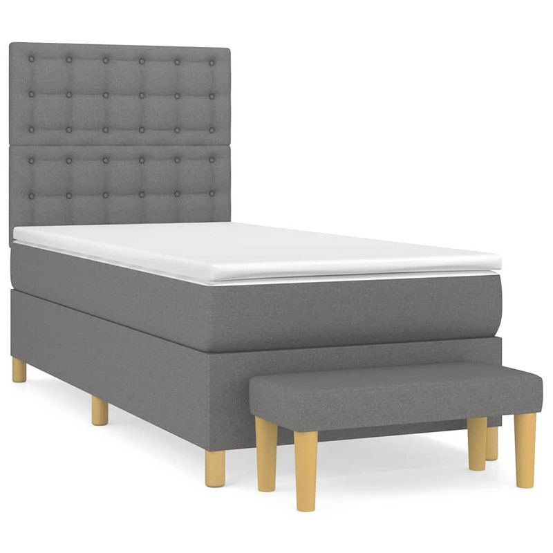 Foto van The living store boxspringbed - stof - pocketvering - middelhard - 193x90x128 cm - donkergrijs