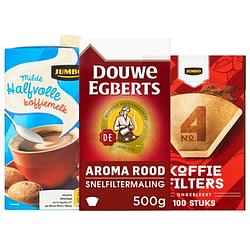 Foto van Douwe egberts snelfilterkoffie rood met koffiemelk bij jumbo