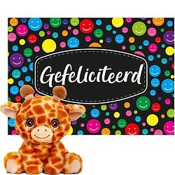 Foto van Keel toys - cadeaukaart gefeliciteerd met knuffeldier giraffe 25 cm - knuffeldier