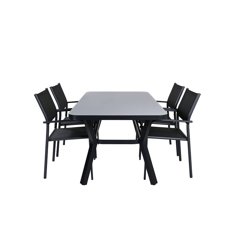 Foto van Virya tuinmeubelset tafel 90x160cm en 4 stoel santorini zwart, grijs.