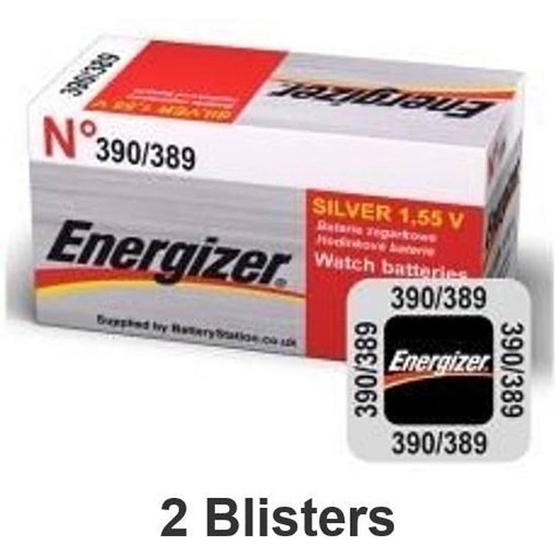 Foto van 2 stuks (2 blisters a 1 stuk) energizer knoopcel 389/390 md horloge batterij zilver oxide