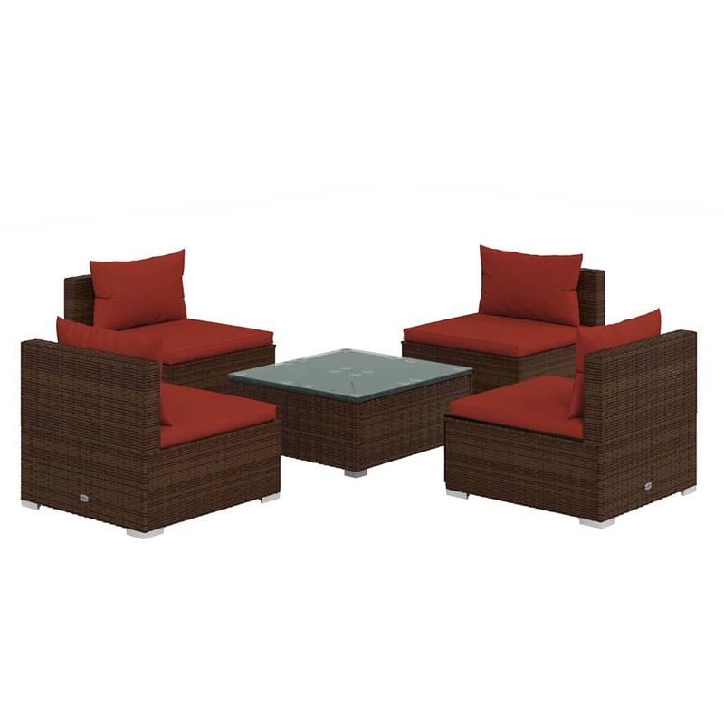 Foto van Vidaxl 5-delige loungeset met kussens poly rattan bruin