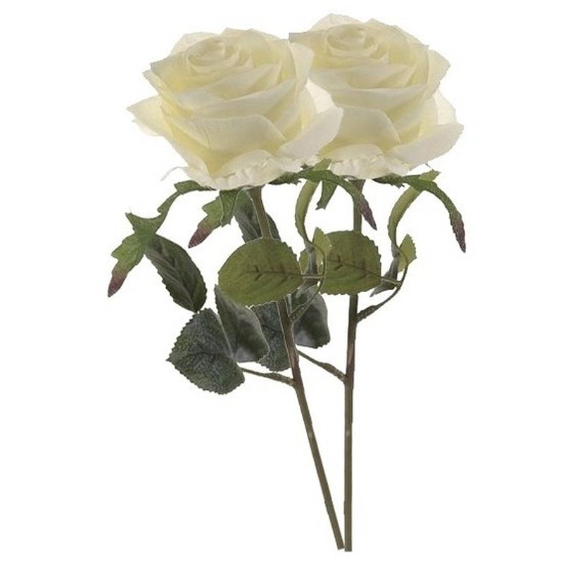 Foto van 2x witte rozen simone kunstbloemen 45 cm - kunstbloemen
