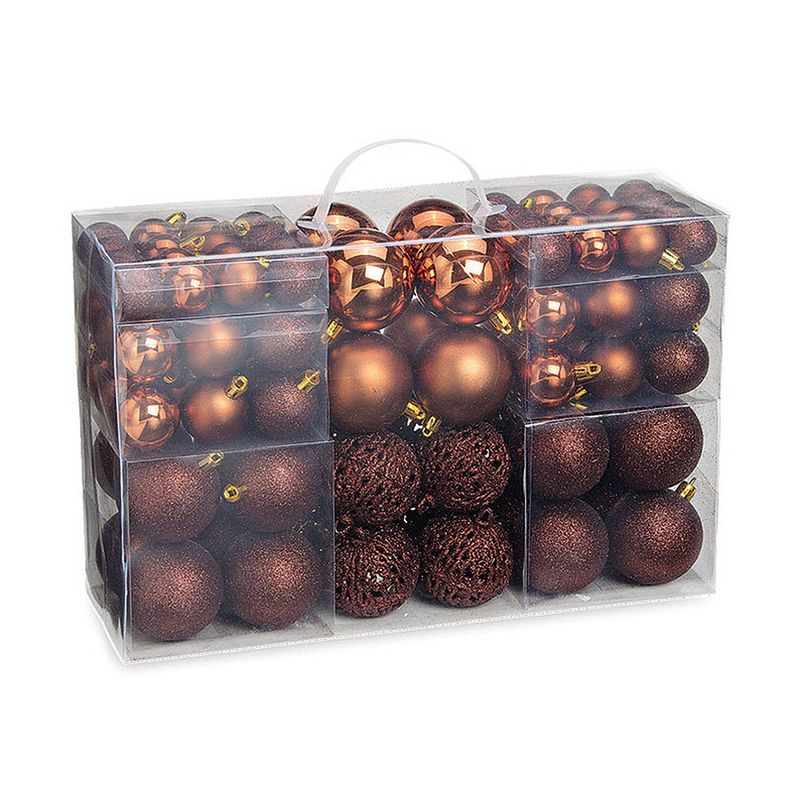 Foto van 100x stuks kunststof kerstballen bruin 3, 4 en 6 cm - kerstbal