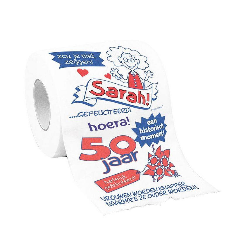 Foto van Toiletpapier sarah 50 jaar fun tekst decoratie/versiering - fopartikelen