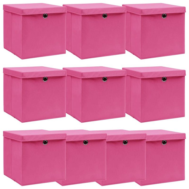 Foto van Vidaxl opbergboxen met deksel 10 st 32x32x32 cm stof roze