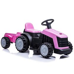 Foto van Elektrische kinder tractor roze met trailer - accu voertuig voor kinderen tot 25kg max 2 - 4km/h