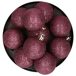 Foto van Kerstversiering set glitter kerstballen aubergine roze 6 - 8 cm - pakket van 30x stuks - kerstbal