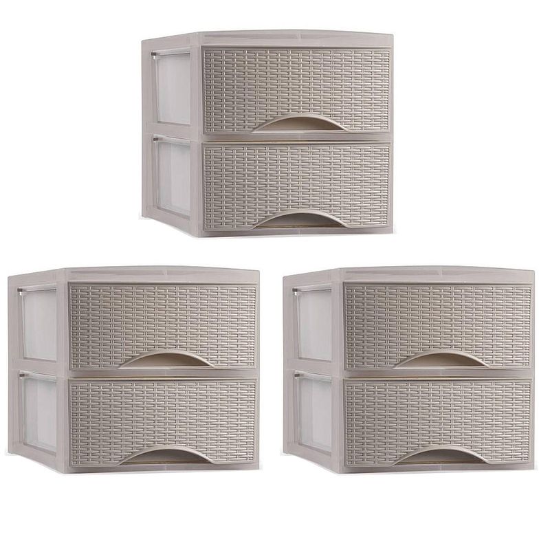 Foto van Plasticforte thuis kantoor organizer ladeblok - 3x - 2 lades - 25 x 37 x 26 cm - kunststof - beige - ladeblok