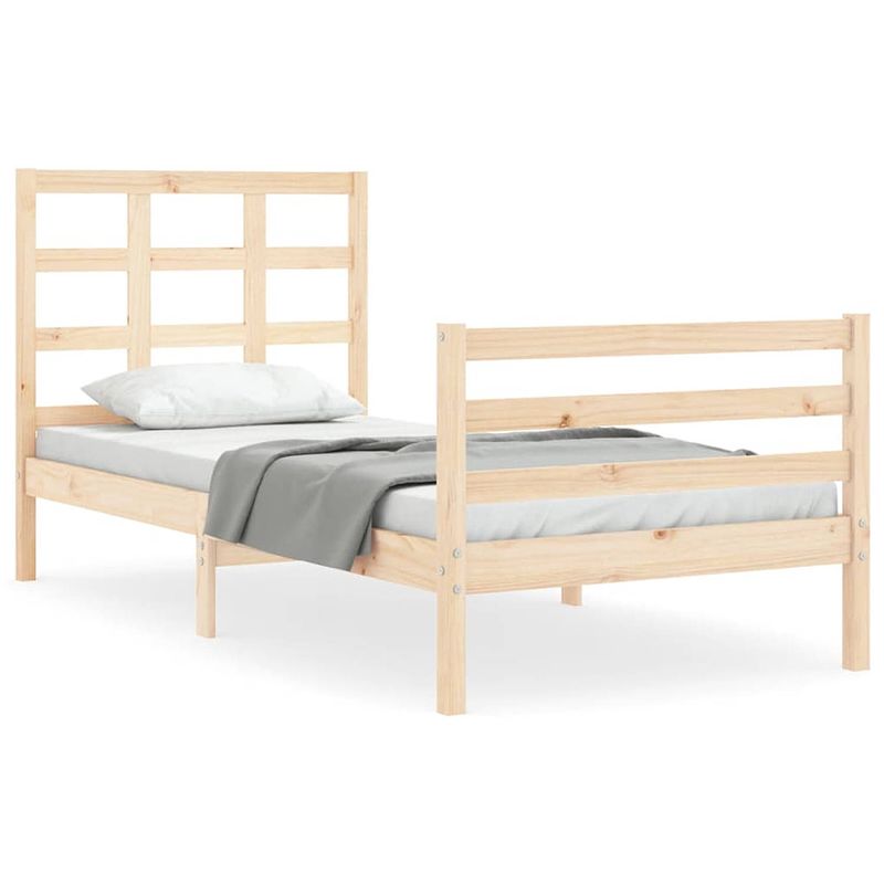 Foto van The living store massief grenenhouten bedframe - 205.5 x 105.5 x 100 cm - multiplex lattenbodem