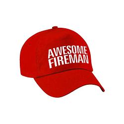 Foto van Awesome fireman pet / cap rood voor heren - geweldige brandweerman cadeau - verkleedhoofddeksels