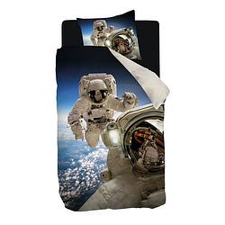 Foto van Snoozing astronaut flanel dekbedovertrek - flanel / katoen - 1-persoons (140x200/220 cm + 1 sloop) - multi