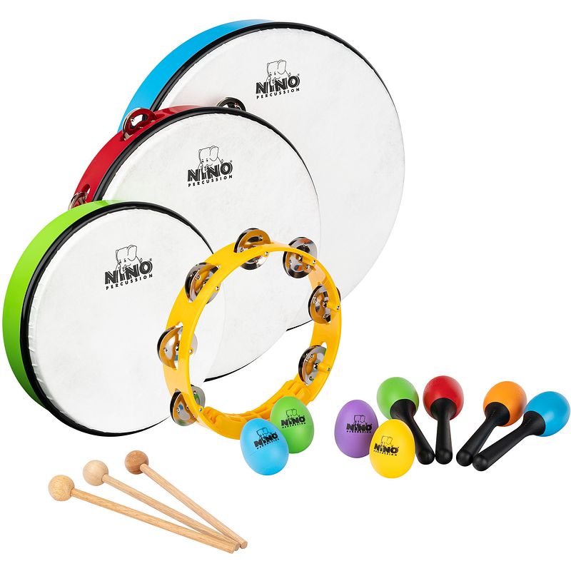 Foto van Nino percussion ninoset9 kids mixed rhythm percussieset 12-delig