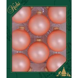 Foto van 16x stuks glazen kerstballen 7 cm koraal velvet roze - kerstbal