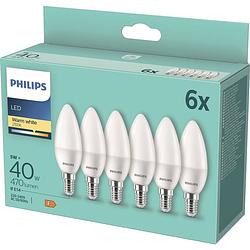 Foto van Philips lighting 871951431344600 led-lamp energielabel f (a - g) e14 kaars 5 w = 40 w warmwit (ø x l) 35 mm x 106 mm 6 stuk(s)