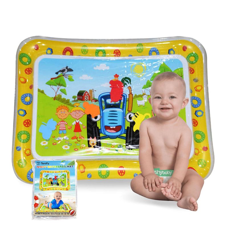 Foto van Tenify waterspeelmat - watermat - speelkleed - opblaasbaar - tummy time - baby speelgoed 0 jaar - kraamcadeau - geel