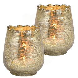 Foto van Set van 2x stuks glazen design windlicht/kaarsenhouder champagne goud 8 x 9 x 8 cm - waxinelichtjeshouders