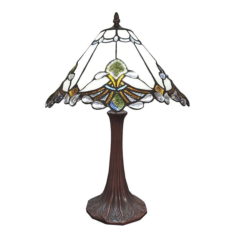 Foto van Haes deco - tiffany tafellamp wit, bruin, groen ø 31x49 cm fitting e27 / lamp max 1x40w