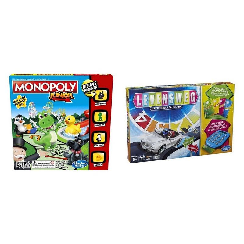 Foto van Spellenbundel - 2 stuks - monopoly junior & levensweg electronisch bankieren